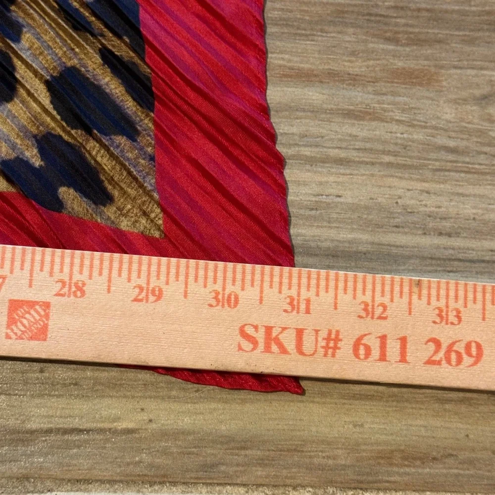 Polo Ralph Lauren Plisse Silk Scarf Leopard Animal Print Red Border Pleated Sq
